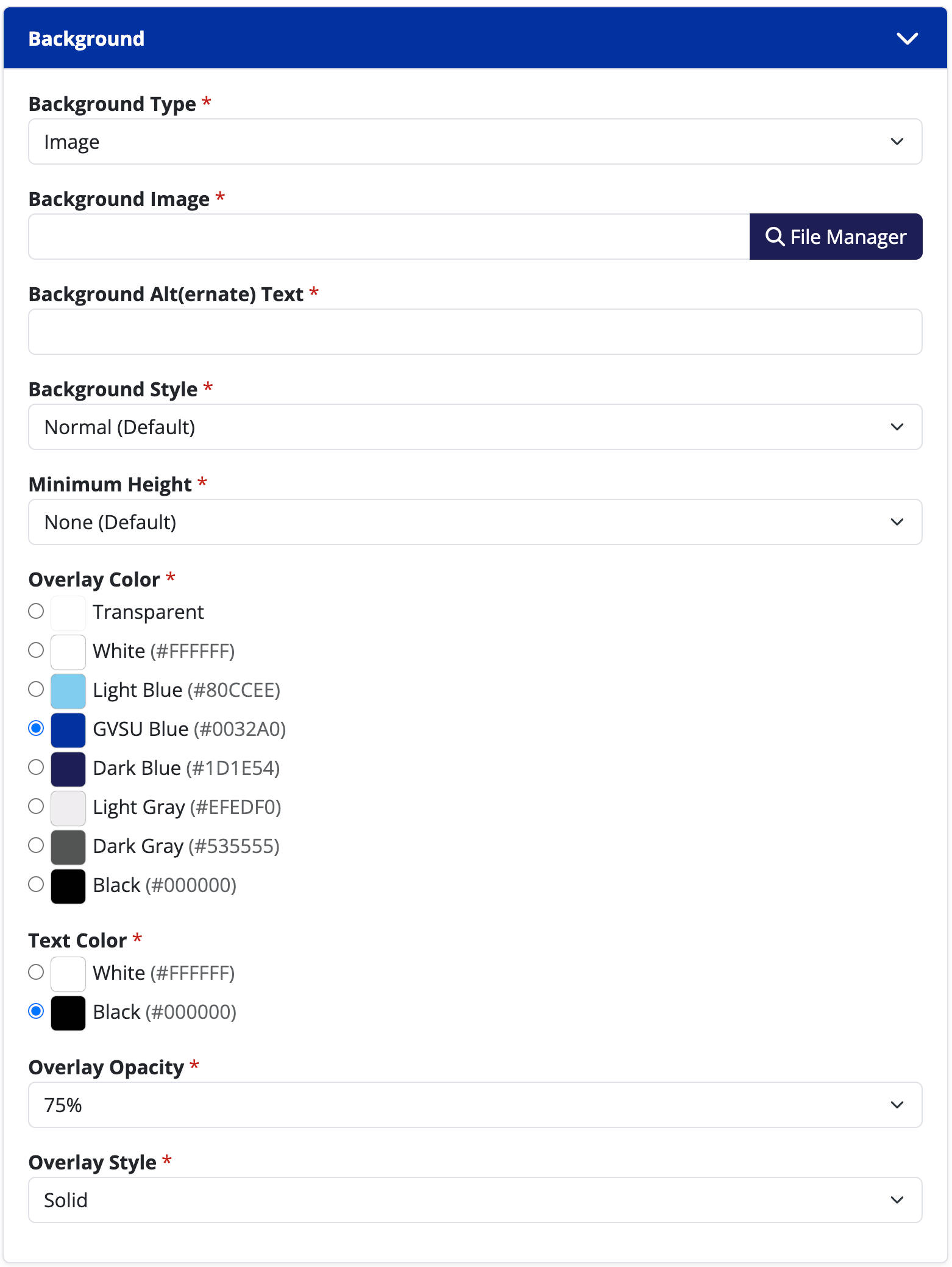Screenshot of the node editor's "background" section